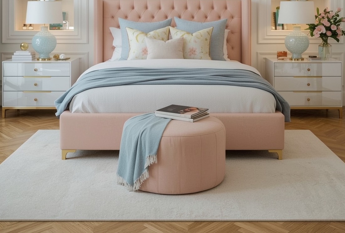 affordable pastel coloured bedroom