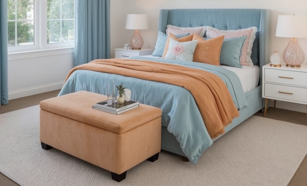 affordable pastel coloured bedroom