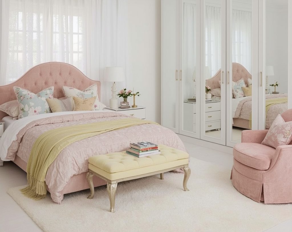 affordable pastel coloured bedroom