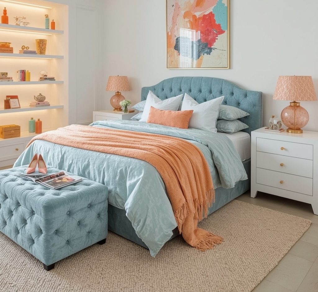 affordable pastel coloured bedroom