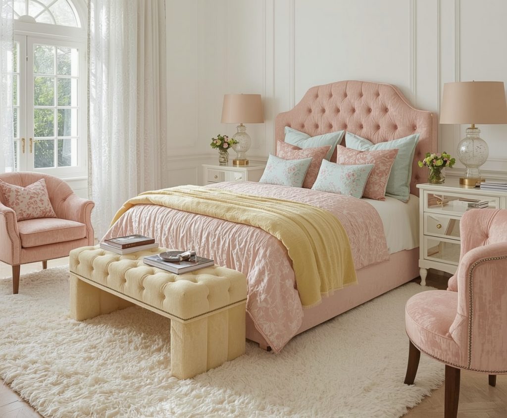 affordable pastel coloured bedroom