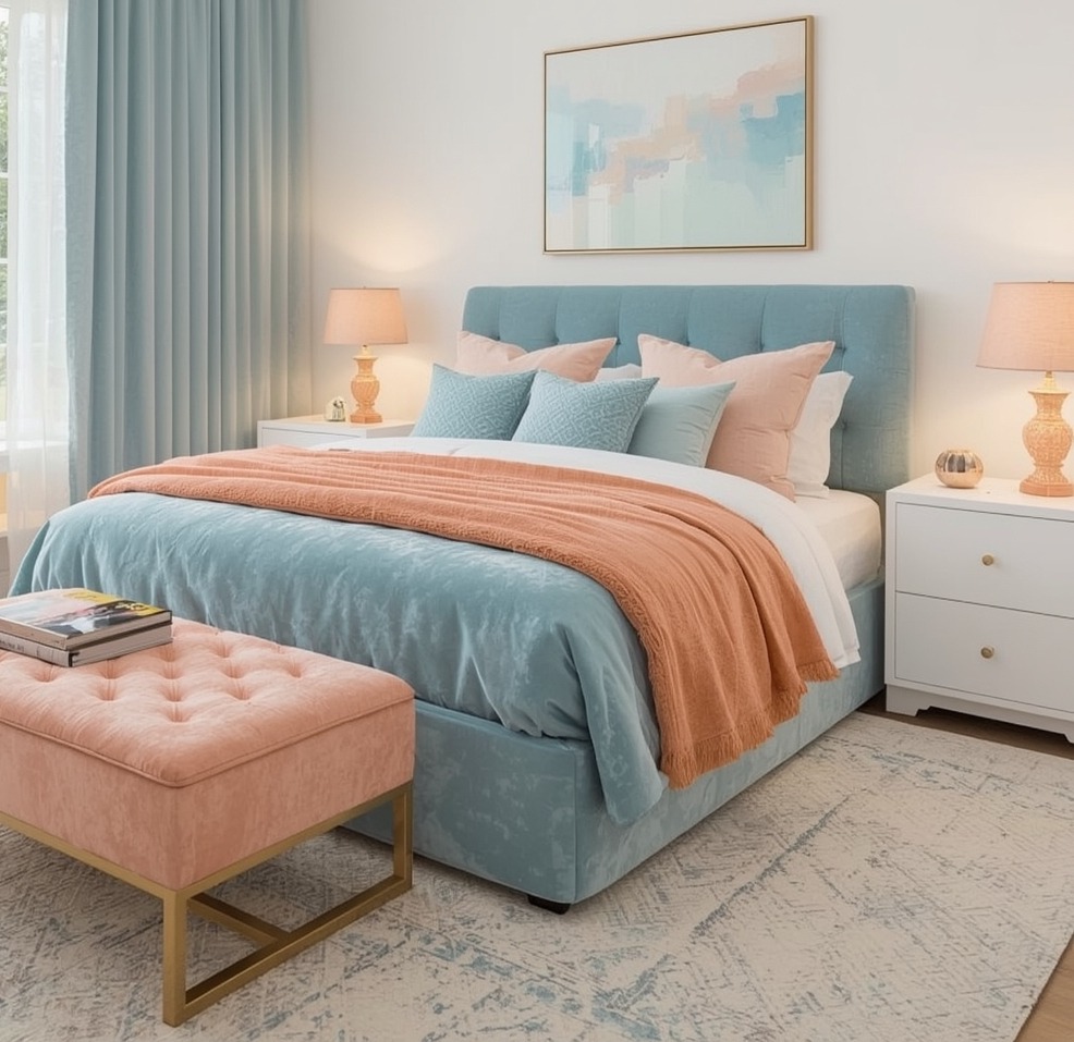 affordable pastel coloured bedroom