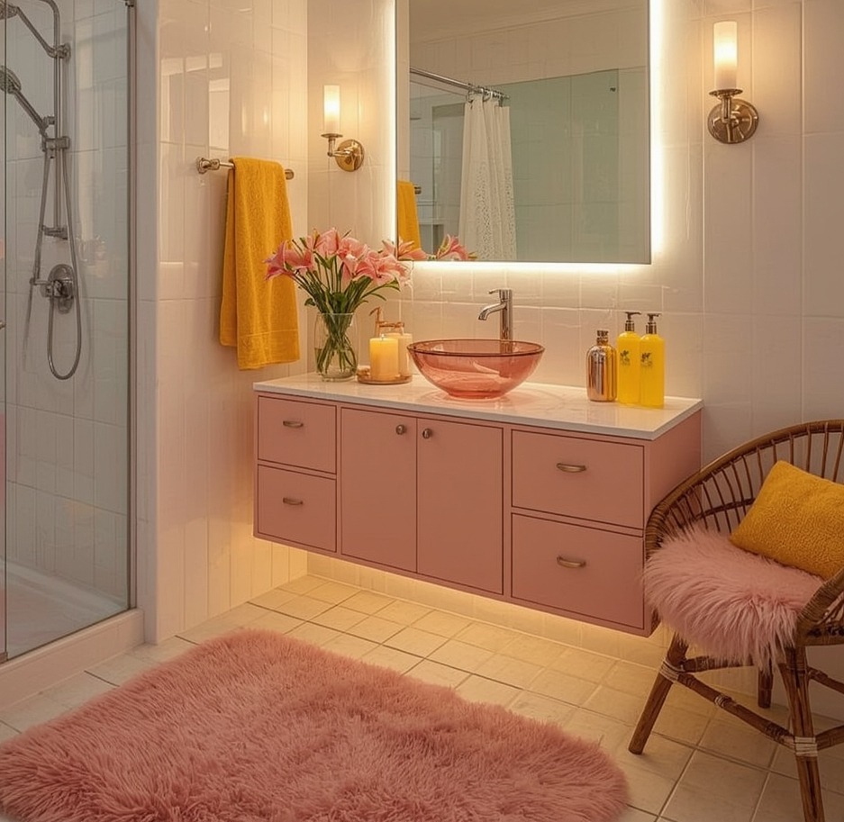 inexpensive and colourful bathroom