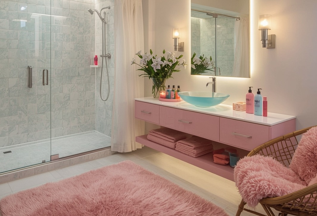 inexpensive and colourful bathroom