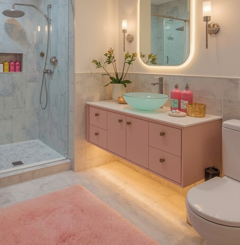 inexpensive and colourful bathroom