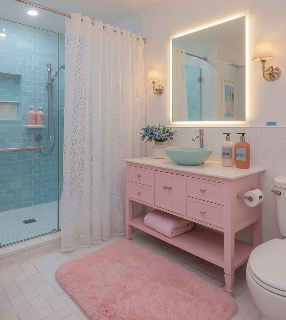 inexpensive and colourful bathroom