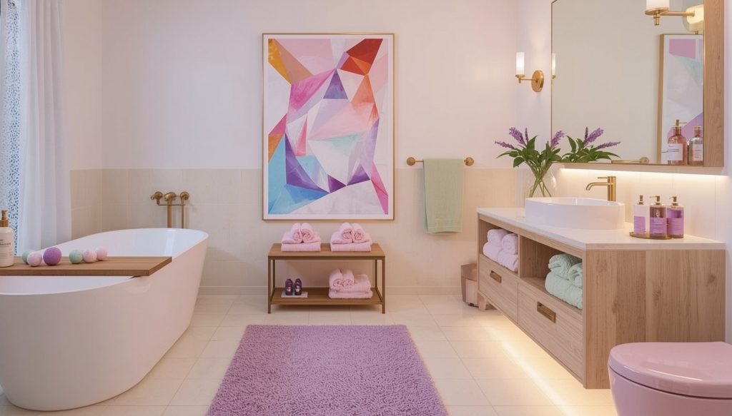 inexpensive and colourful bathroom
