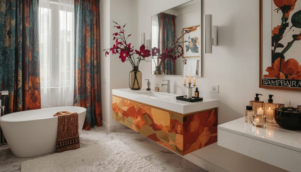 inexpensive and colourful bathroom
