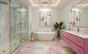 inexpensive and colourful bathroom