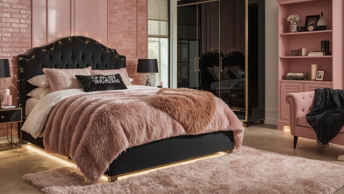 Best affordable ideas for a black and blush pink bedroom