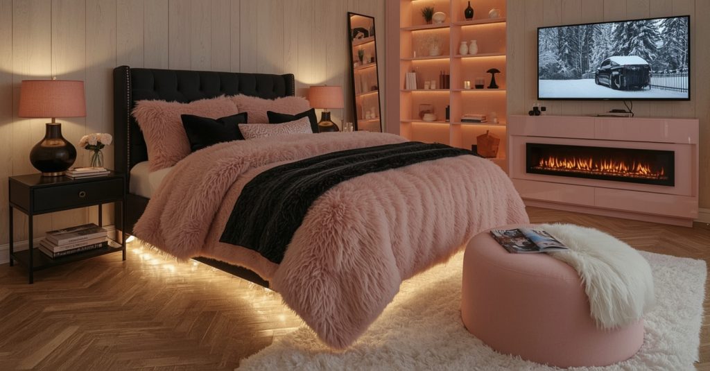 black and blush pink bedroom