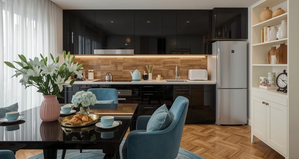 affordable blue kitchen