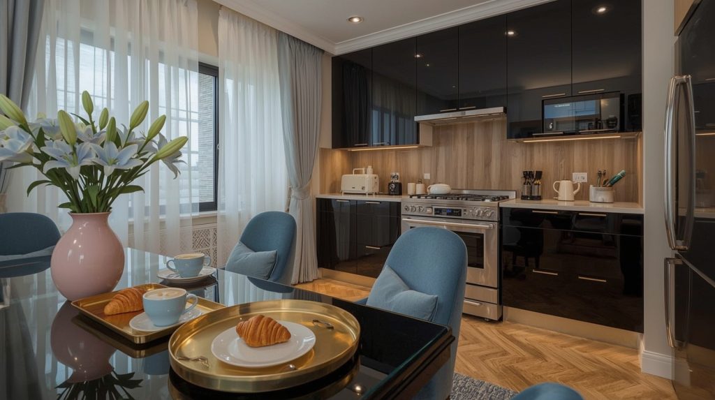 affordable blue kitchen