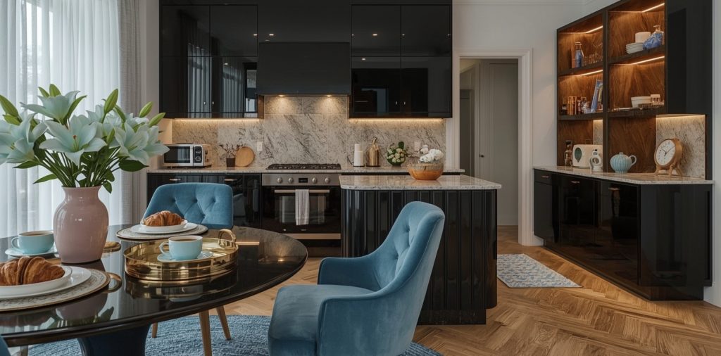 affordable blue kitchen