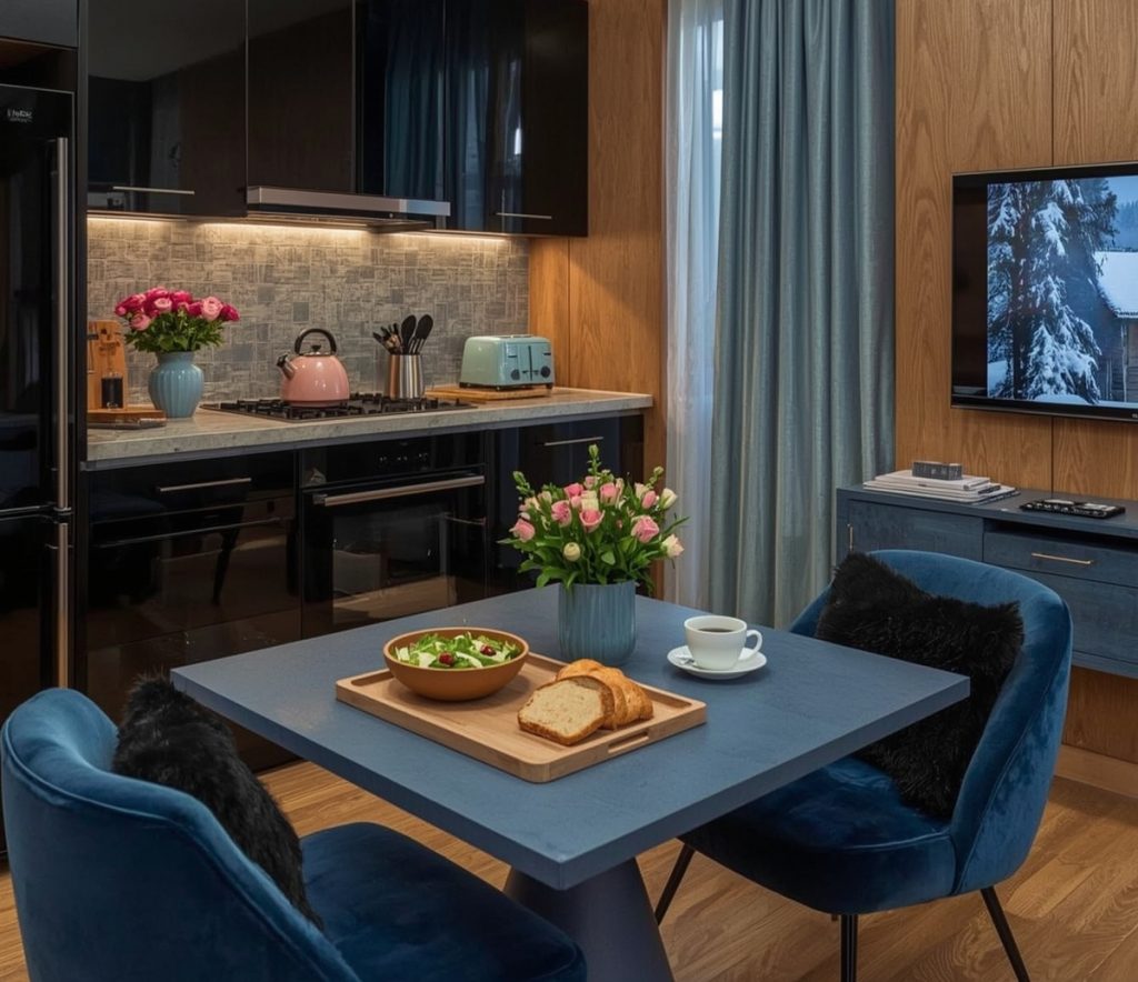 affordable blue kitchen