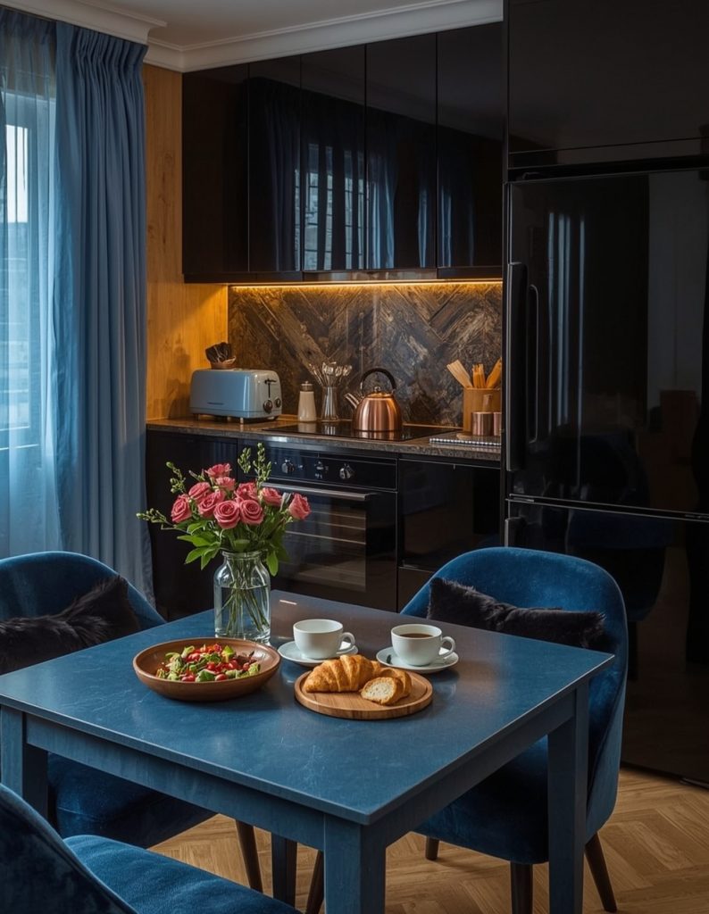 affordable blue kitchen