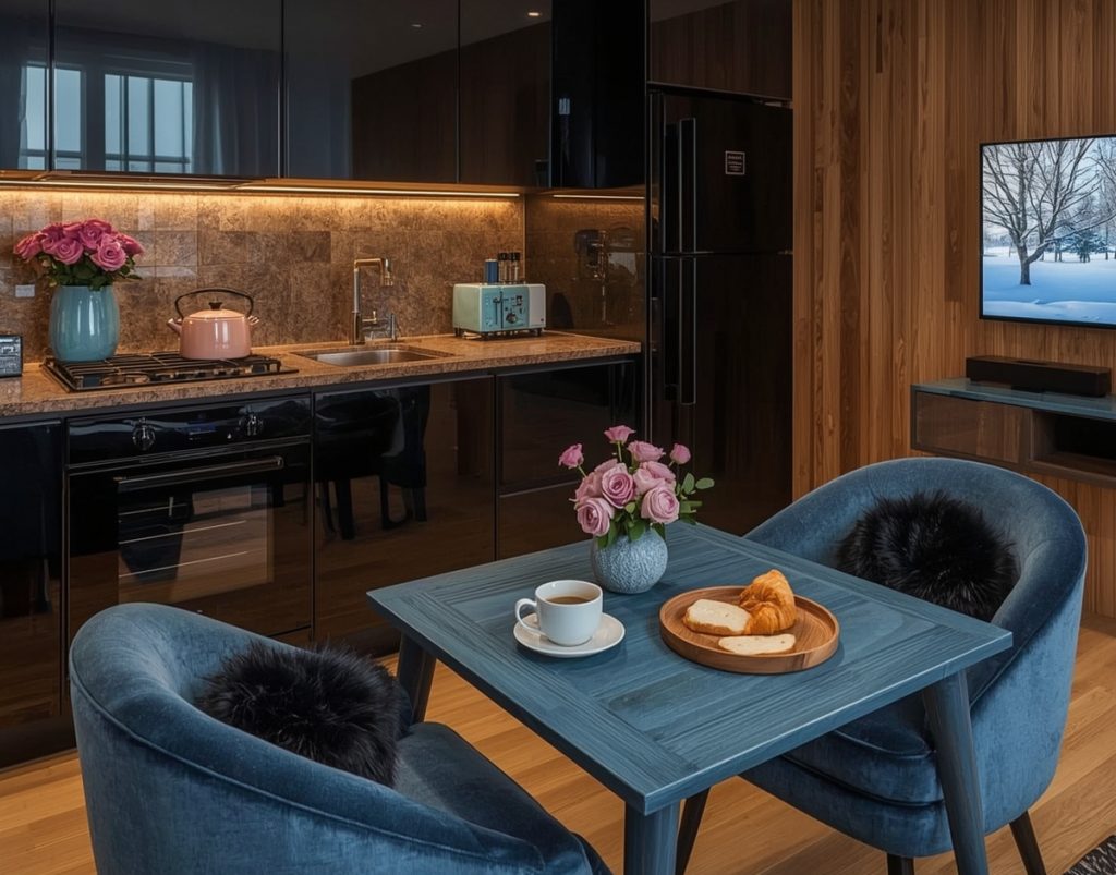 affordable blue kitchen