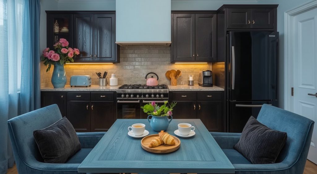affordable blue kitchen