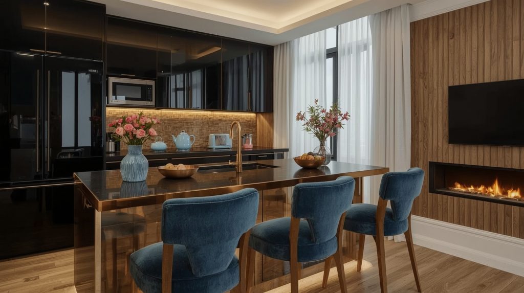 affordable blue kitchen