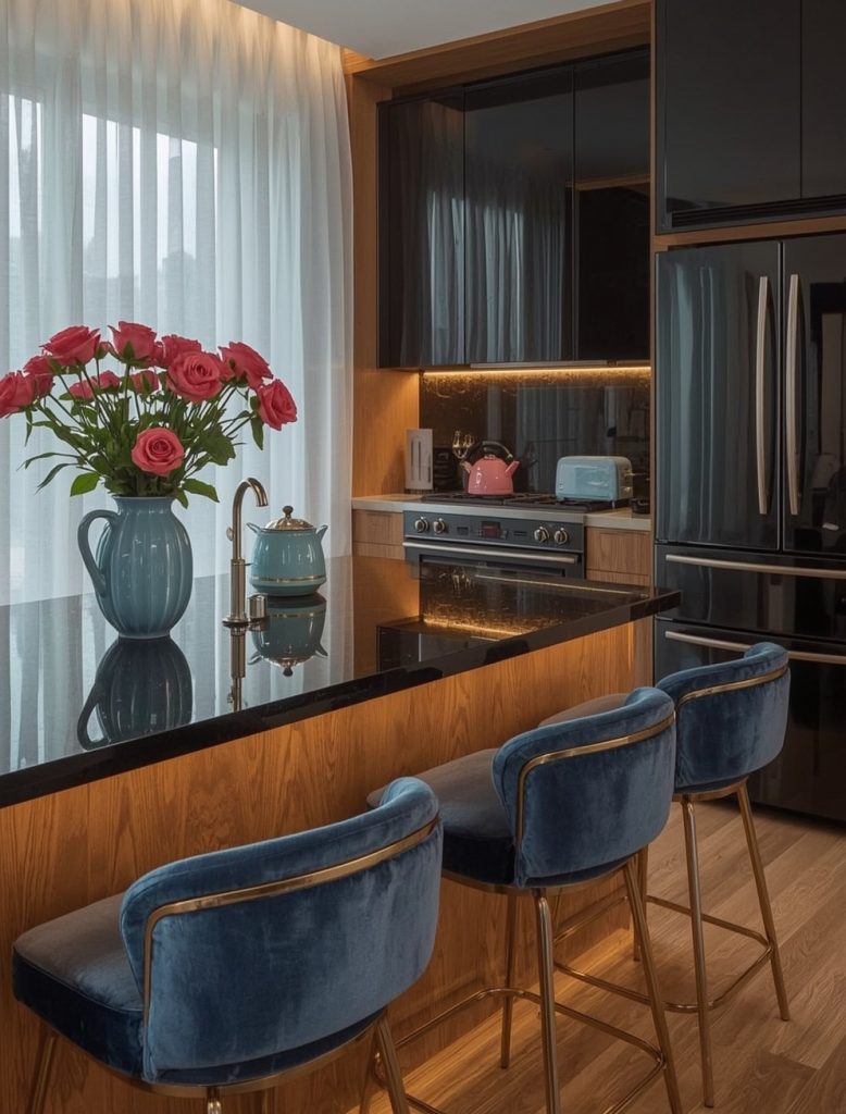 affordable blue kitchen