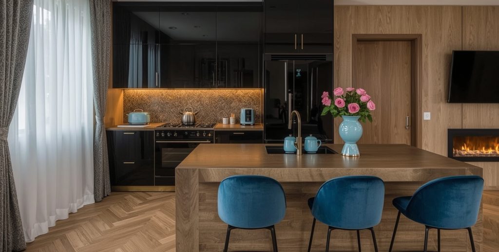 affordable blue kitchen