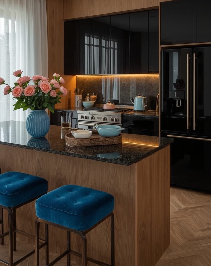 affordable blue kitchen