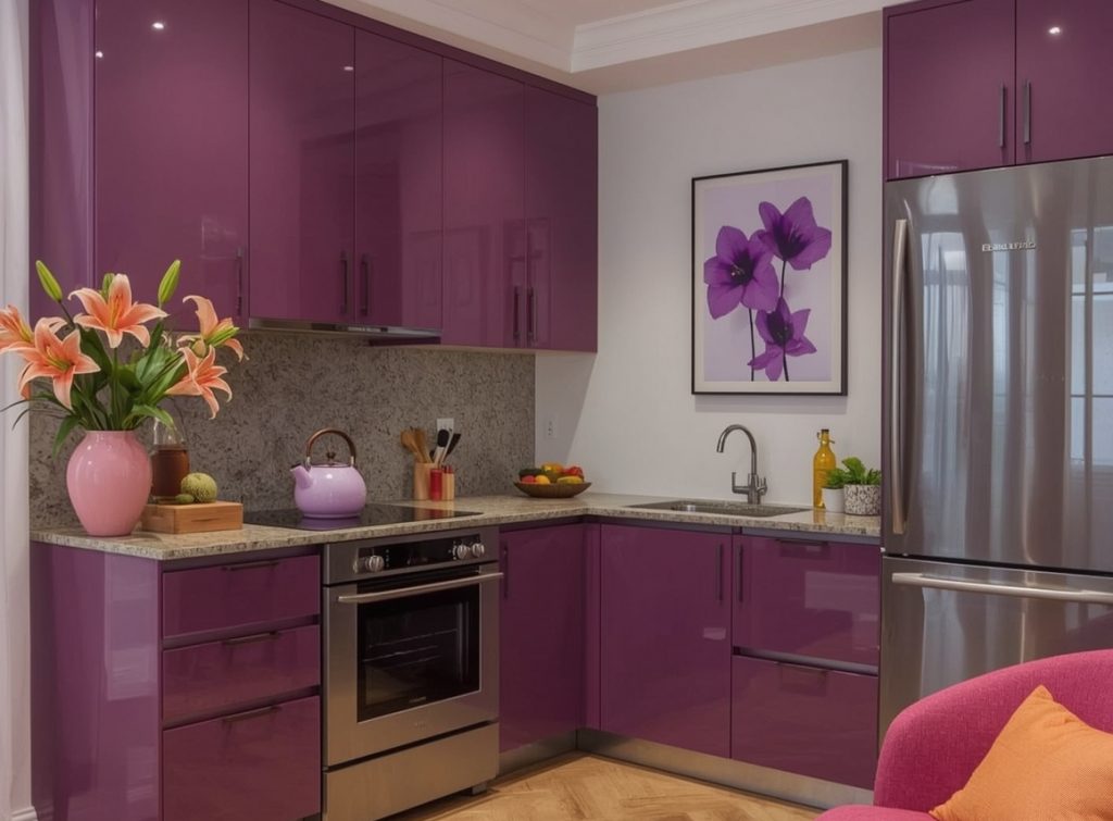 affordable purple kitchen