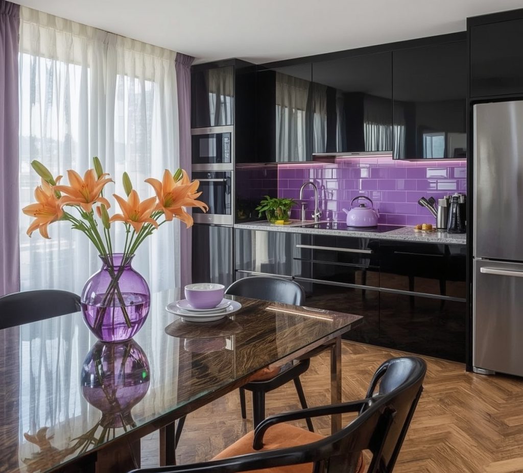 affordable purple kitchen