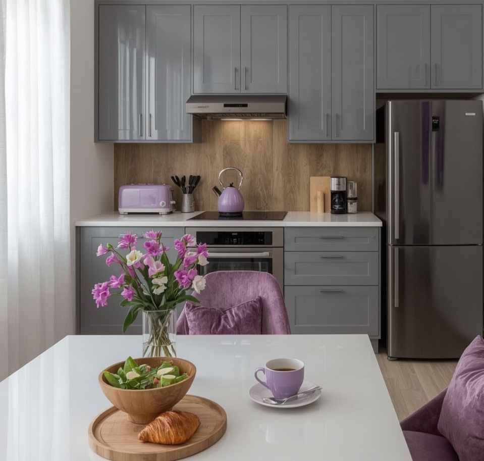 affordable purple kitchen