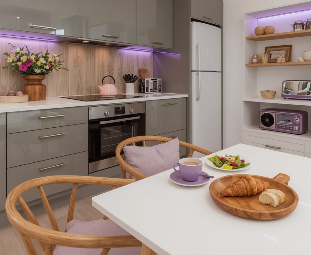 affordable purple kitchen