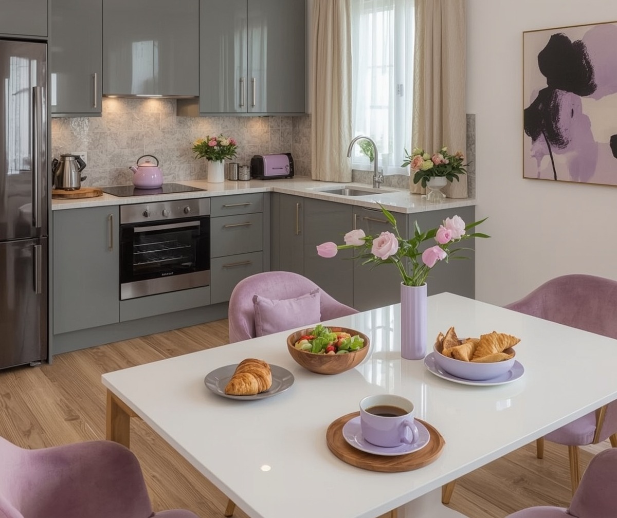 affordable purple kitchen