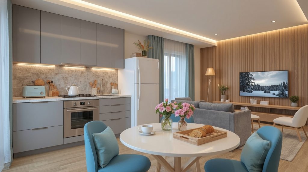 affordable blue kitchen