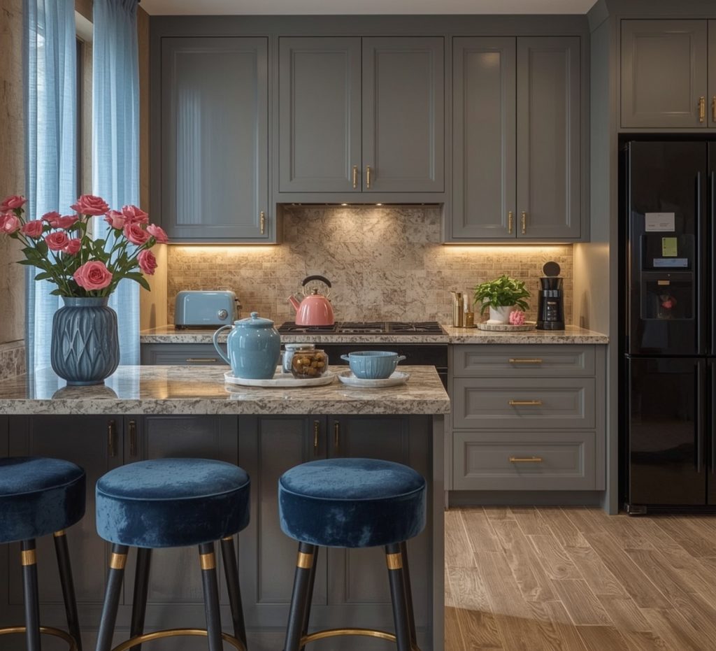 affordable blue kitchen