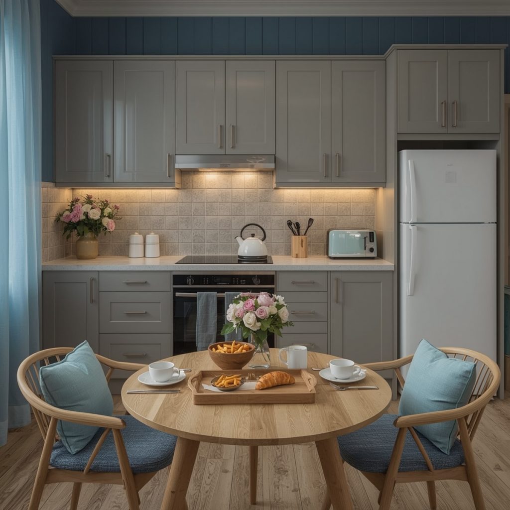 affordable blue kitchen