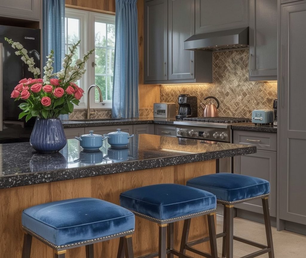 affordable blue kitchen