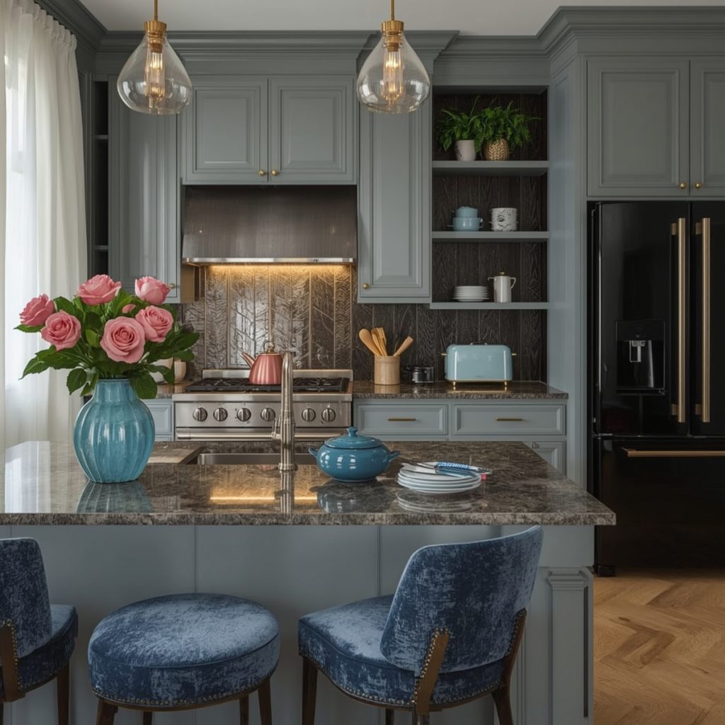 affordable blue kitchen