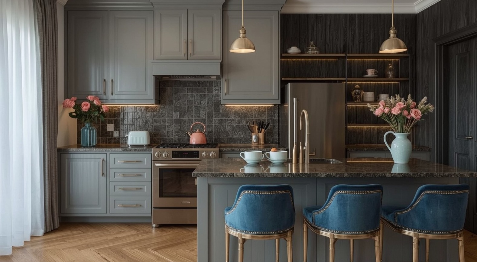 affordable blue kitchen