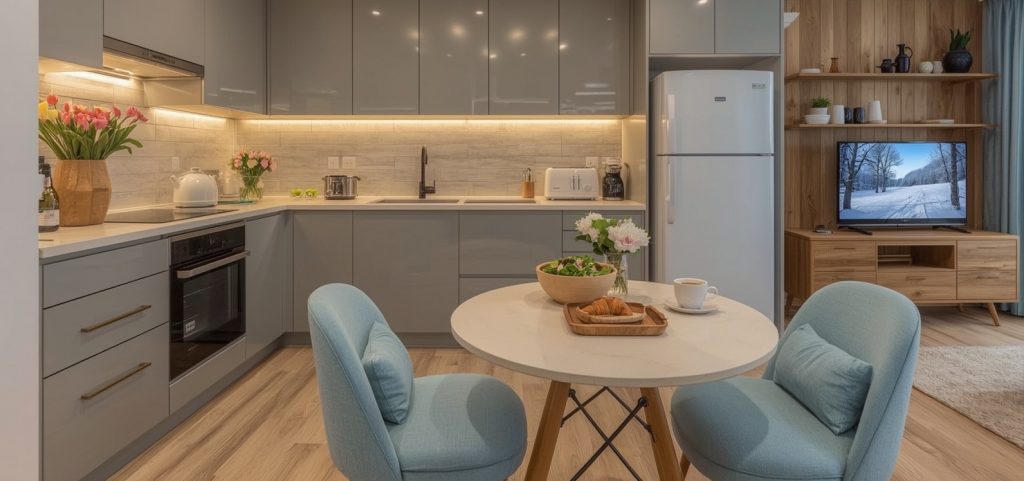 affordable blue kitchen