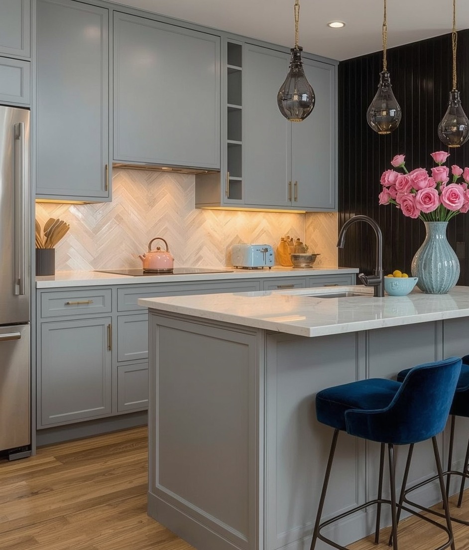 affordable blue kitchen