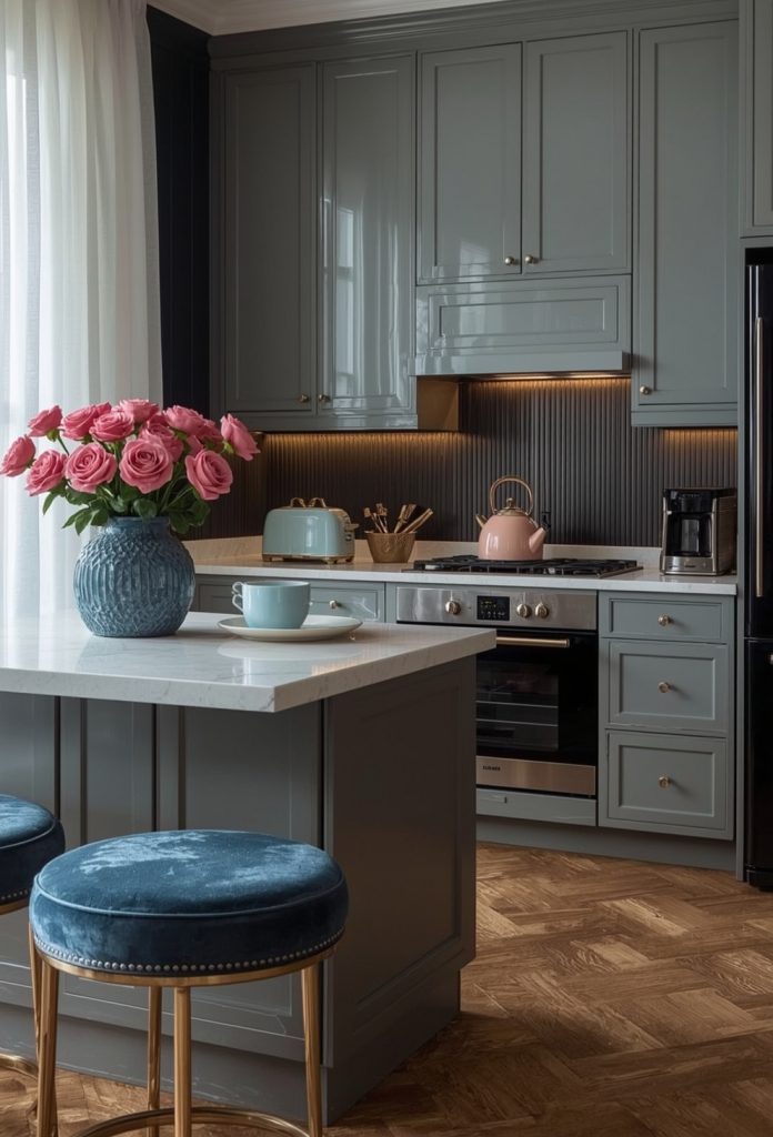 affordable blue kitchen