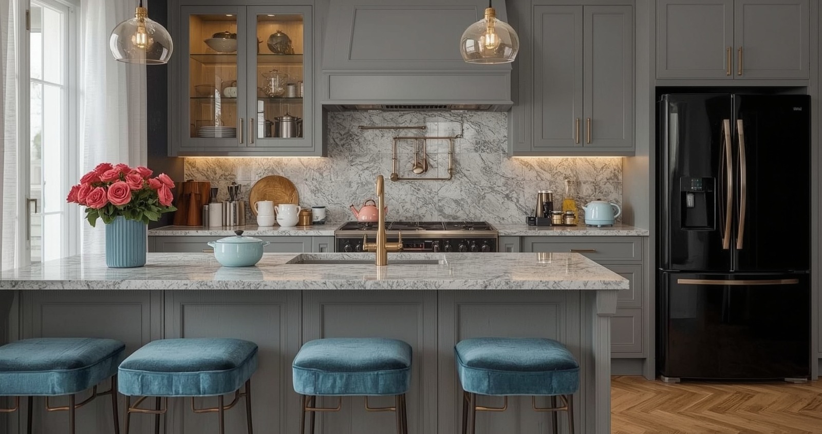affordable blue kitchen