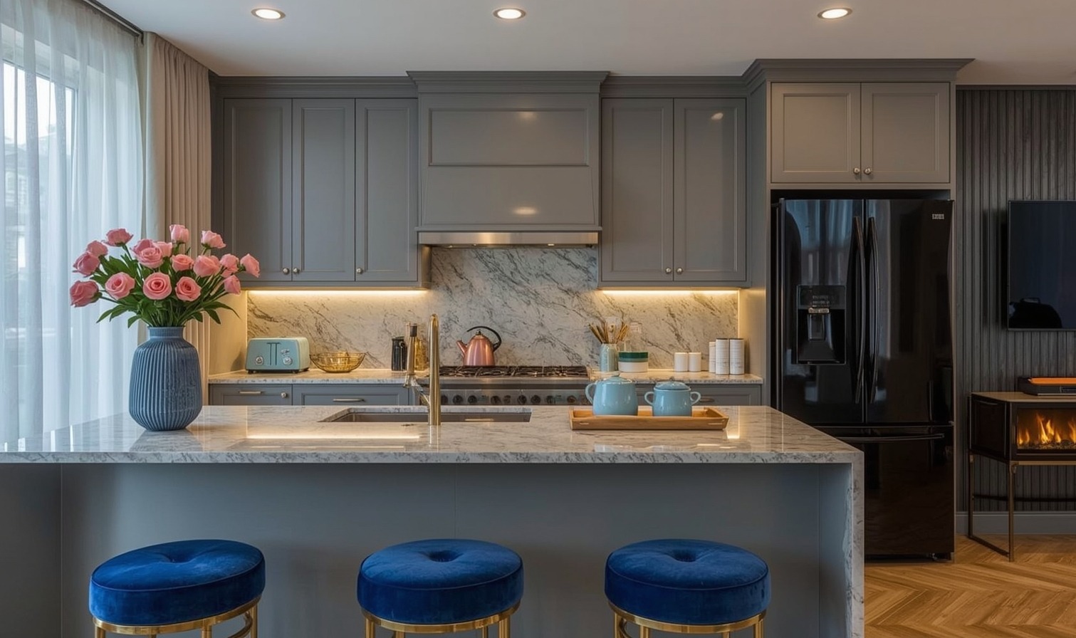 affordable blue kitchen