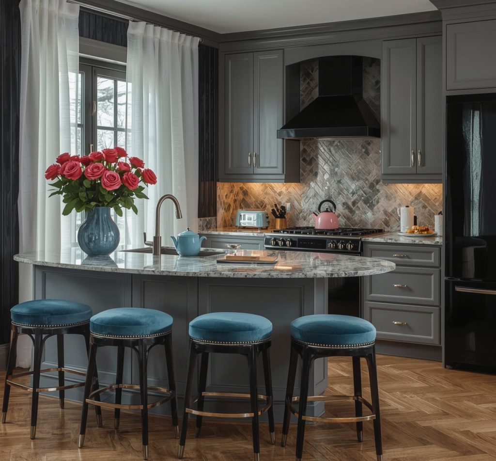 affordable blue kitchen