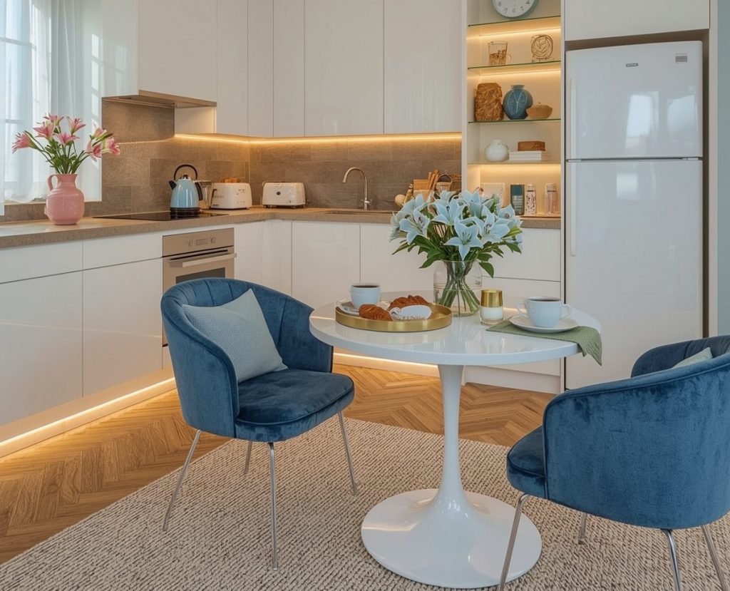 affordable blue kitchen