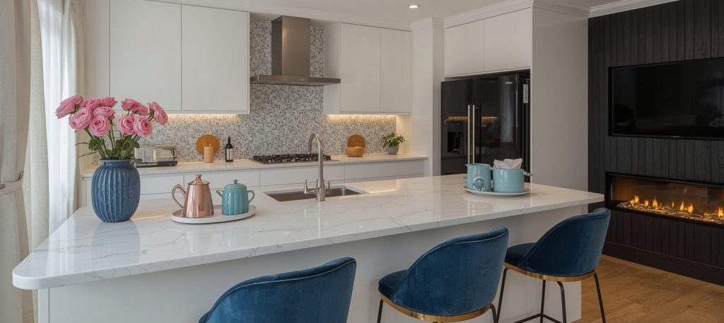 affordable blue kitchen