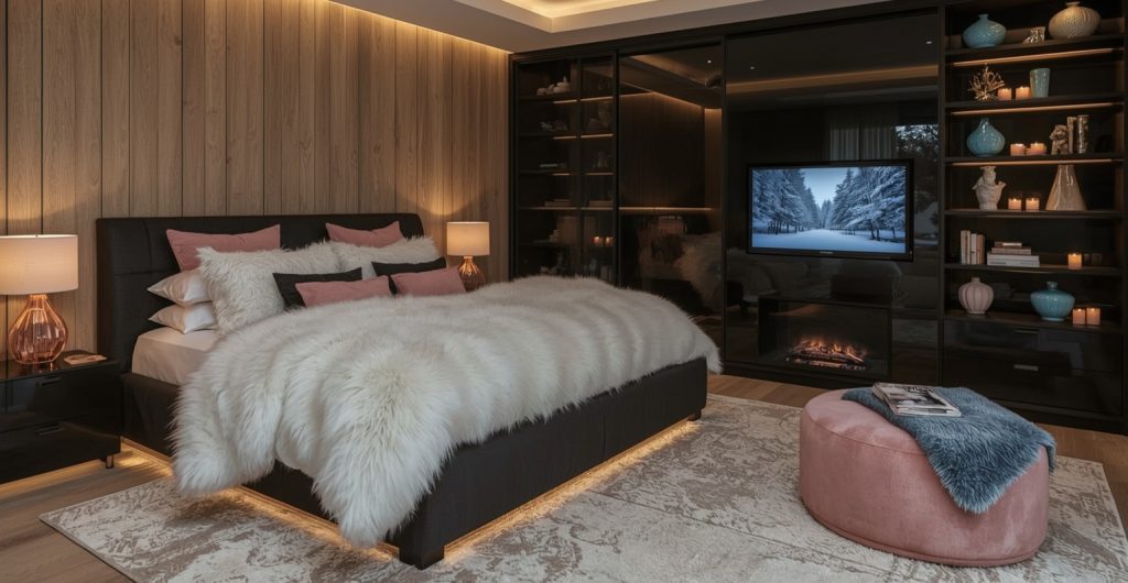 black and blush pink bedroom