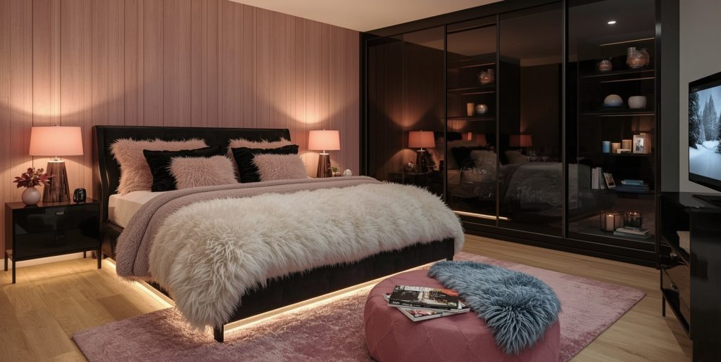 black and blush pink bedroom