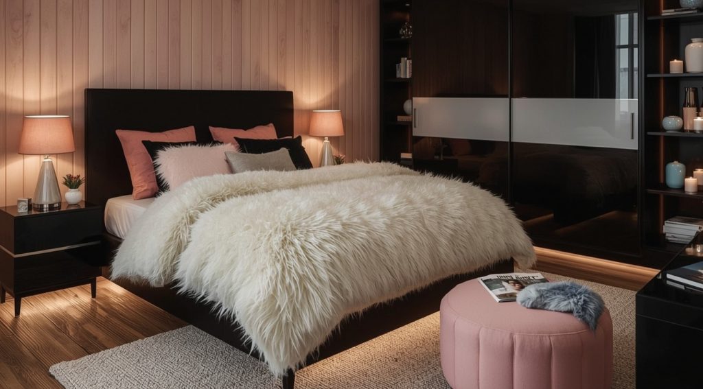 black and blush pink bedroom