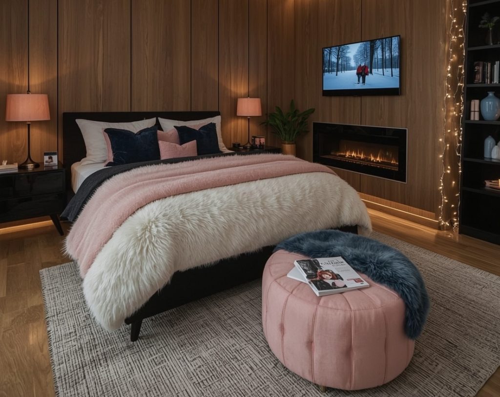 black and blush pink bedroom