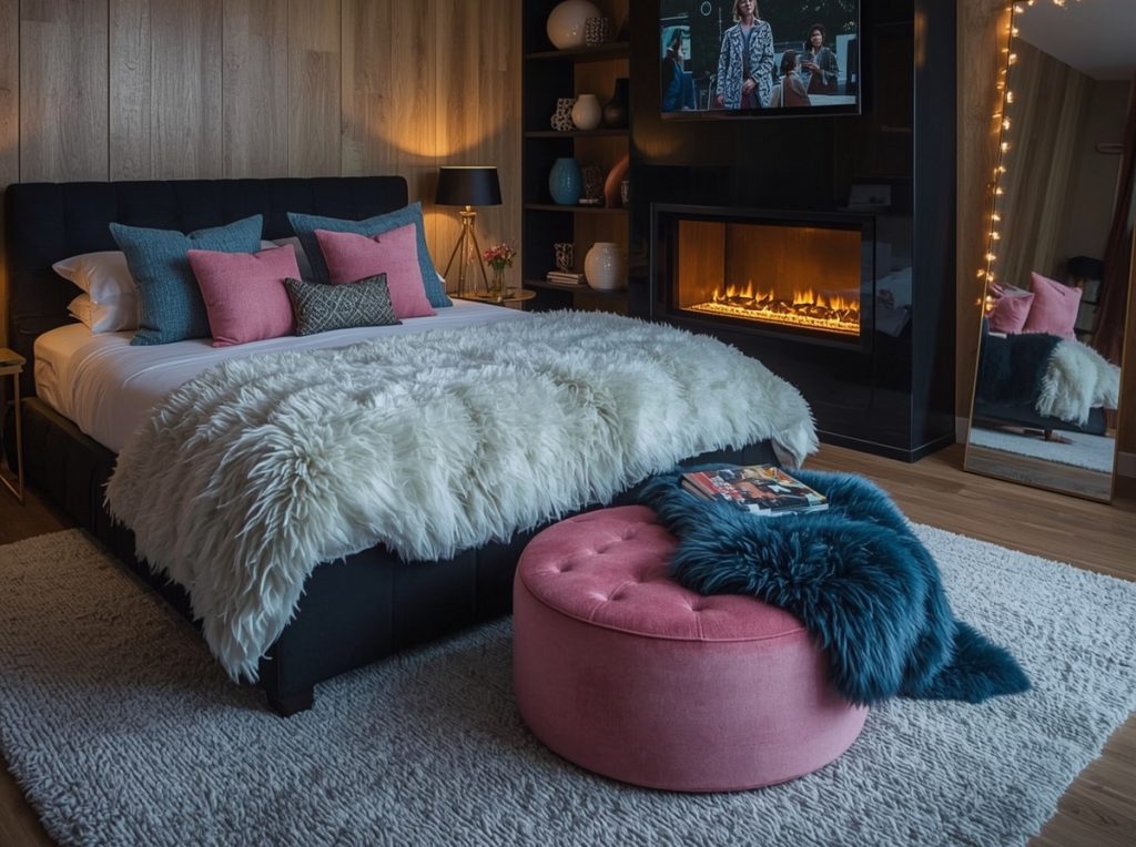black and blush pink bedroom
